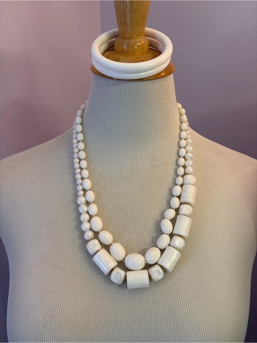 White Beaded Plastic Necklaces ,Bracelets,Set of 4